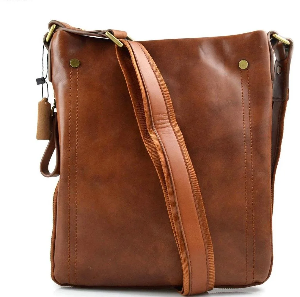 Premium Leather College Sling Bag Shoulder Messenger Bag, Travel Fashion Lightweight Adjustable Cross Body Strap Men Casual Bag