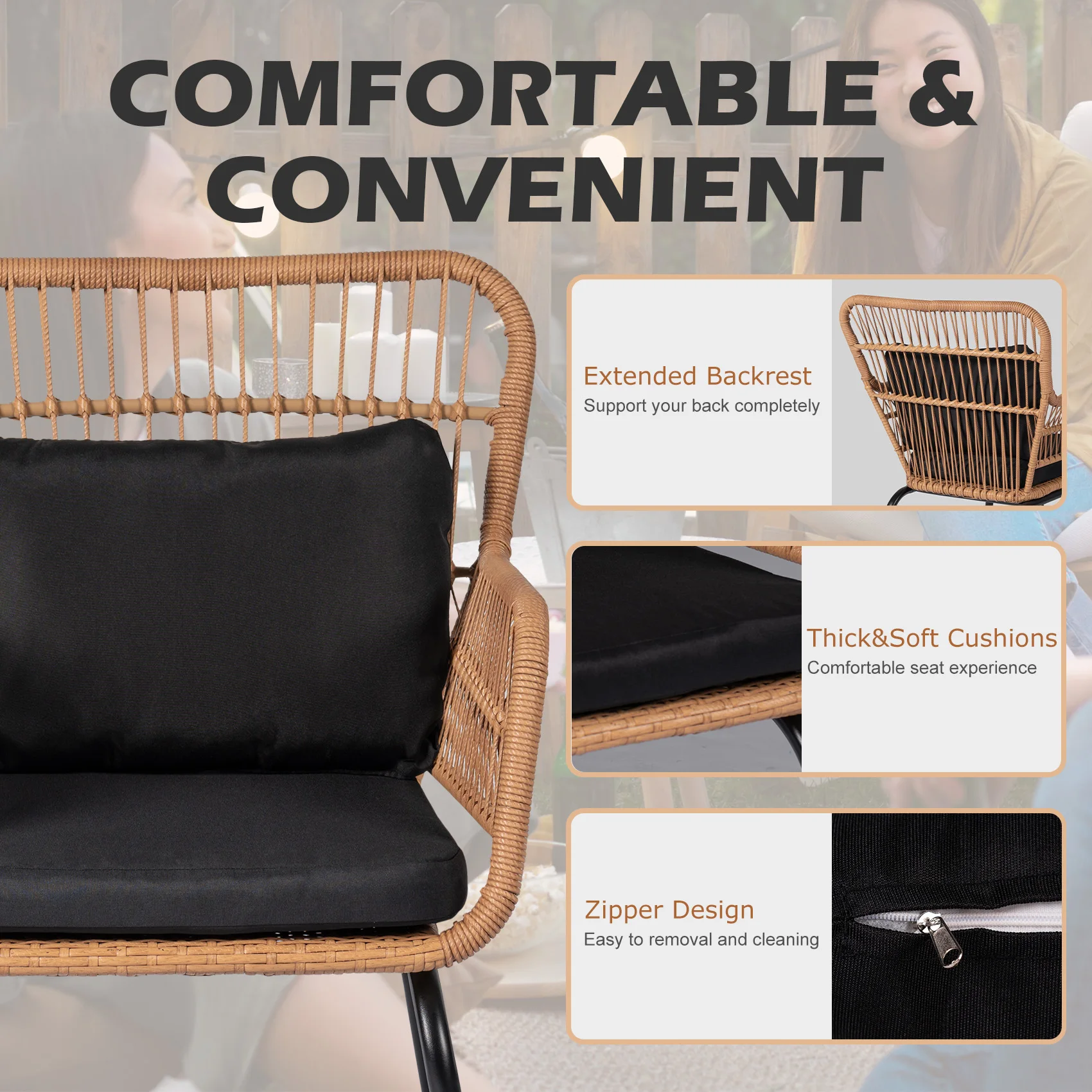 Modern 3-Piece Oversized Outdoor Patio Sofa Set Hot Sale wicker Garden Furniture Farmhouse Aluminum Frame sectional Sets