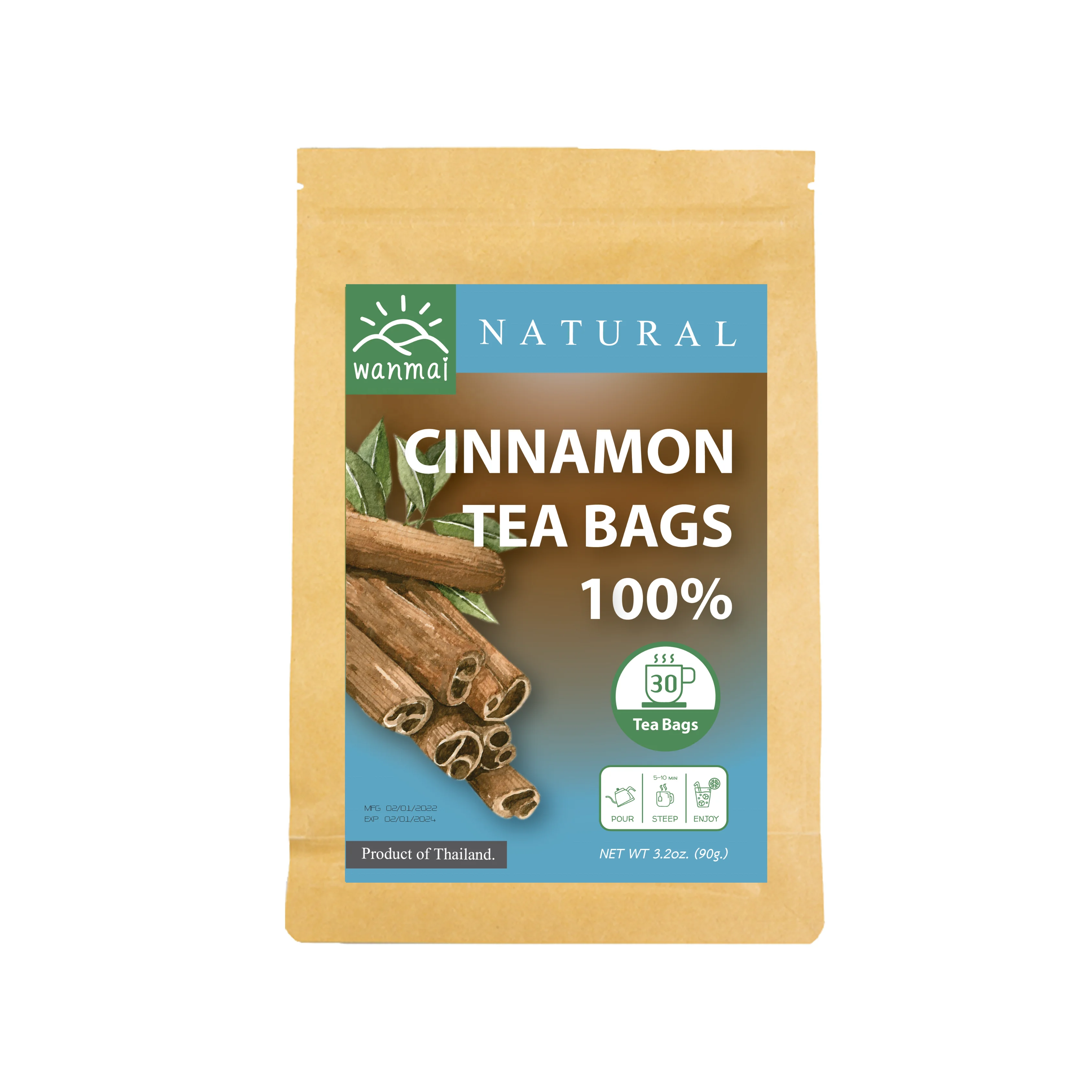 WANMAI29 Cinnamon Tea Supports Vegan and Ketogenic Diets 100% Real Herb in Kraft Steeping Bag