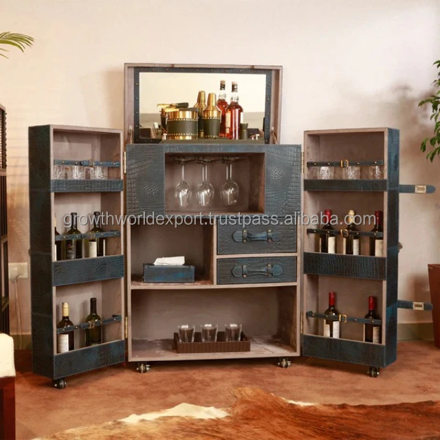 Leather Bar Cabinet Modern Storage Furniture Green Buff Buffet 2 Door Bar Buffet Storage Luxury Handmade Living Room furniture