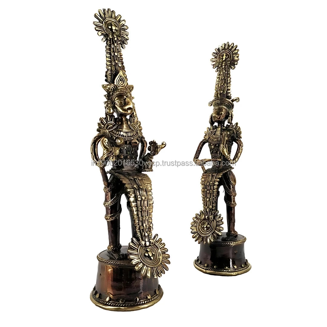 Hand-Crafted Antique Art Brass Jhitku/Mitki/Madia/Men/Tribal Busts 11 Inch Figurines Home Office Decoration India