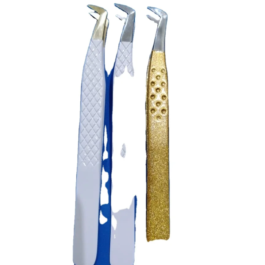 Professional White Gold Eyelash Extension googd quality beauty instruments  Tweezers set of 6 with Magnetic Case