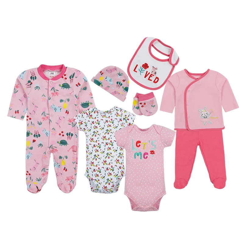 Fashion 8pcs New Born Clothing Sets  Cotton Infant Boy Baby Footed Pajamas Romper Gift baby christmas clothes
