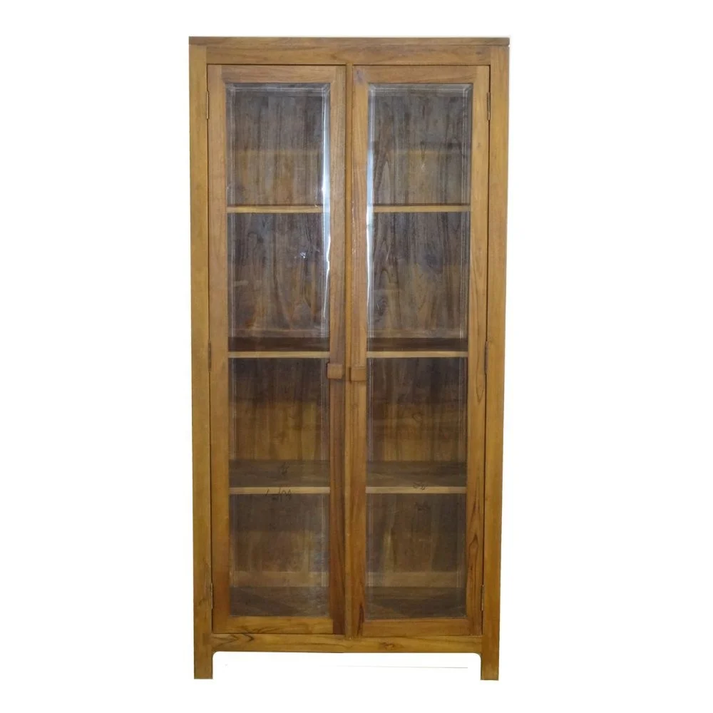 Teak Minimalist Bookcase Indonesia Teak Wood Showcase Design for Interior of Modern Home Office Furniture and Living Room