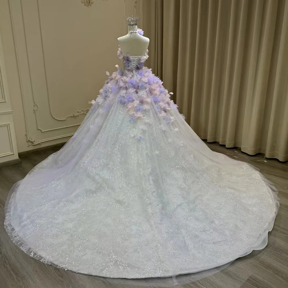 Jancember YL0031 Fairy Flower Strapless Lilac Quinceanera Long Party Dresses For Girls