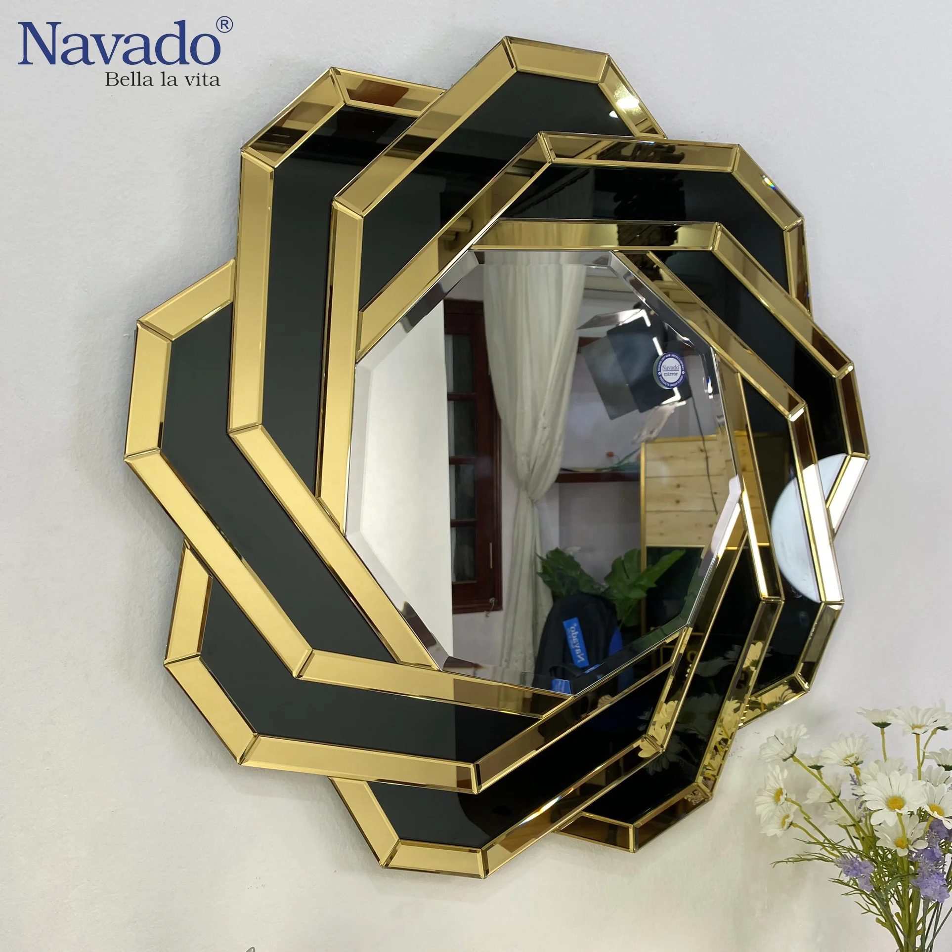 Новый дизайн высококачественное декоративное стеклянное настенное зеркало в форме пиона 80*80 см