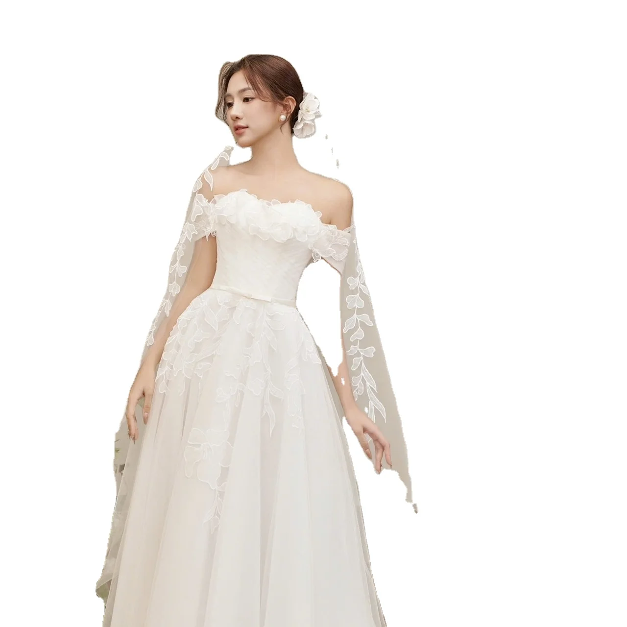 OEM Elegant A-Line Wedding Gown High Quality Luxury Modern Flower Lace Design Handmade Beading Plus Size Vintage New2