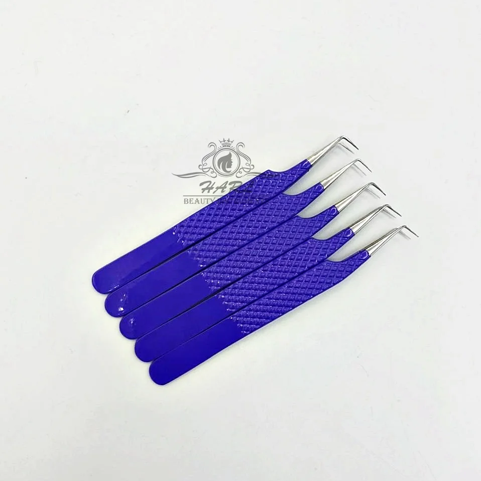 Royal Blue Color diamond grip 90 Degree Eyelash Extension Tweezers customized tweezers lash extension tweezers eyelashes tools