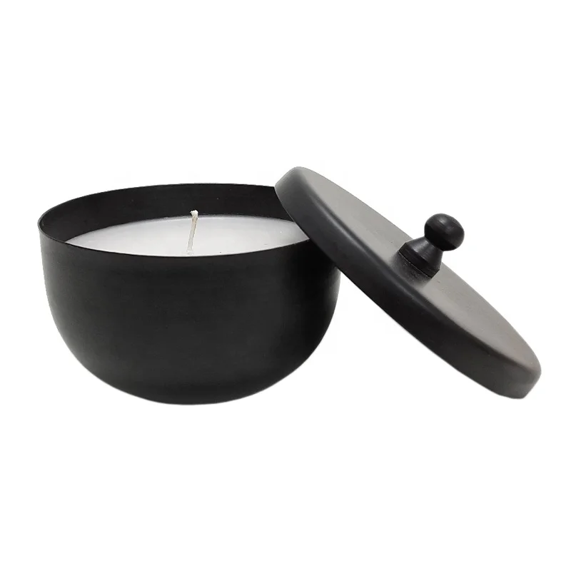 Home Decoration Metal Round Votive With Wax And LID Black Classic Design Candle Jar Stand For Wedding Christmas Decor Customized