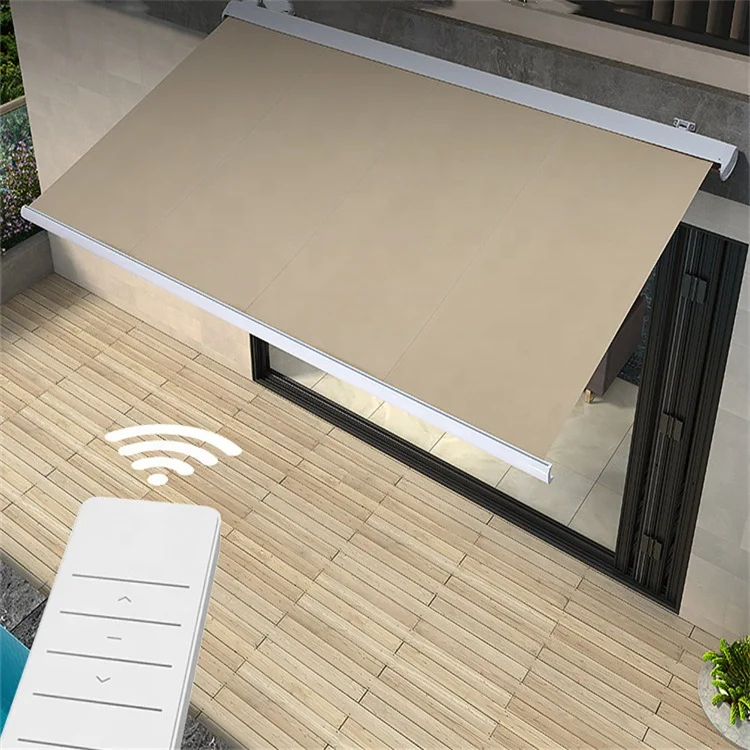 Wind Sun Rain Sensor Awning Manual RollOut Patio Outdoor Fabric Awning  Functional Awning 5 Meters With Led Light