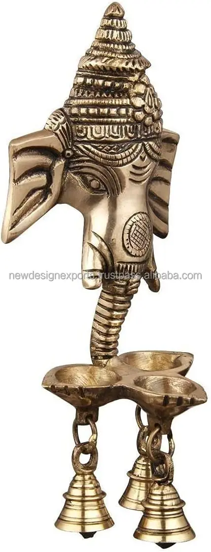 Premium Ganesha Brass Hanging Diya with Bell for Home Temple Mandir Mandap Diwali Home Office Ganesh Decorative Pooja Set