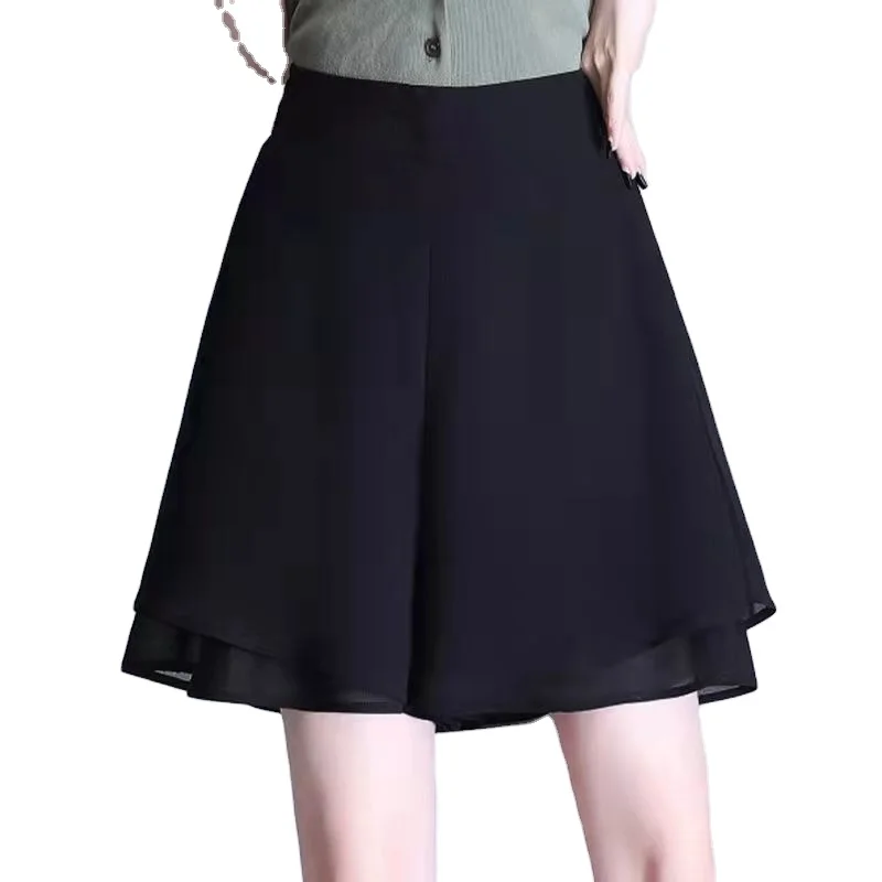 2023 Summer Chiffon Shorts for Women Double Layer High Waist Wide Leg Shorts Casual Loose Skirt Shorts