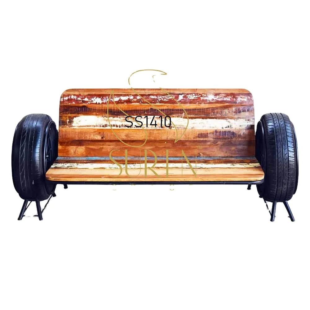 Reasonable Supply of Superior Quality Automobile Display Tyre Wooden Long Bench Cum Sofa Available at Reliable Price