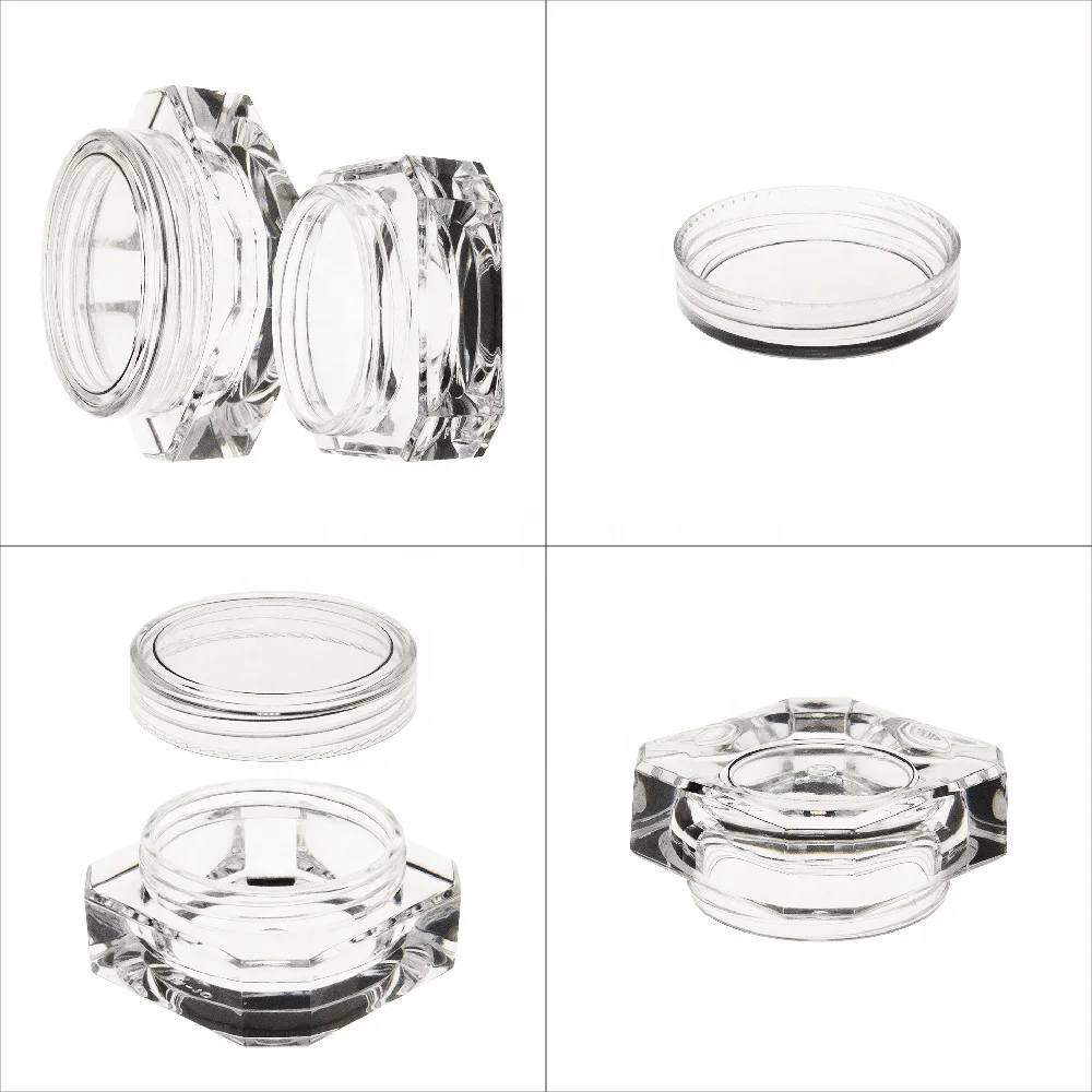 10ml PS Transparent Octagon Plastic Cosmetics Makeup Glitter Powder Jar Pot With Round Screw Cap Lid (BMB10)