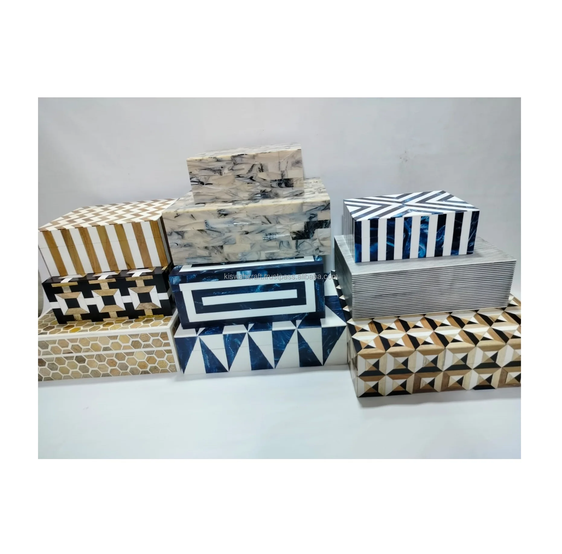 Wholesale Keepsake jewelry organizer Handmade Bone inlay Multi Color Geometric Pattern Storage box Table & Home Decor