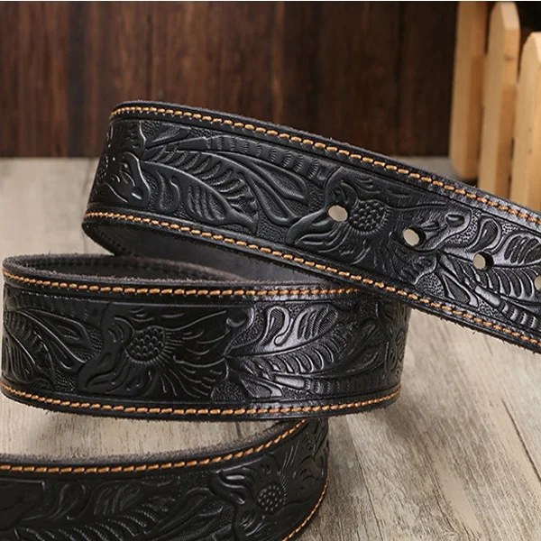 Custom Embossed Logo Buckle A Genuine Leather Ratchet leather belt mens