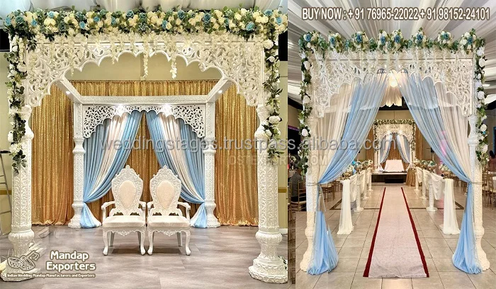 Golden look Peacock Carved Wedding Mandap South Indian Wedding Peacock Carved Mandap Setup Traditional Wedding Mandap Setup