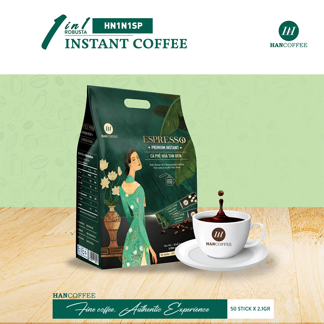 Vietnamese 1 in 1 Instant Robusta Arabica Coffee Spray Dried and Roasted Bulk or Bag Packaging OEM ODM Cheap Price