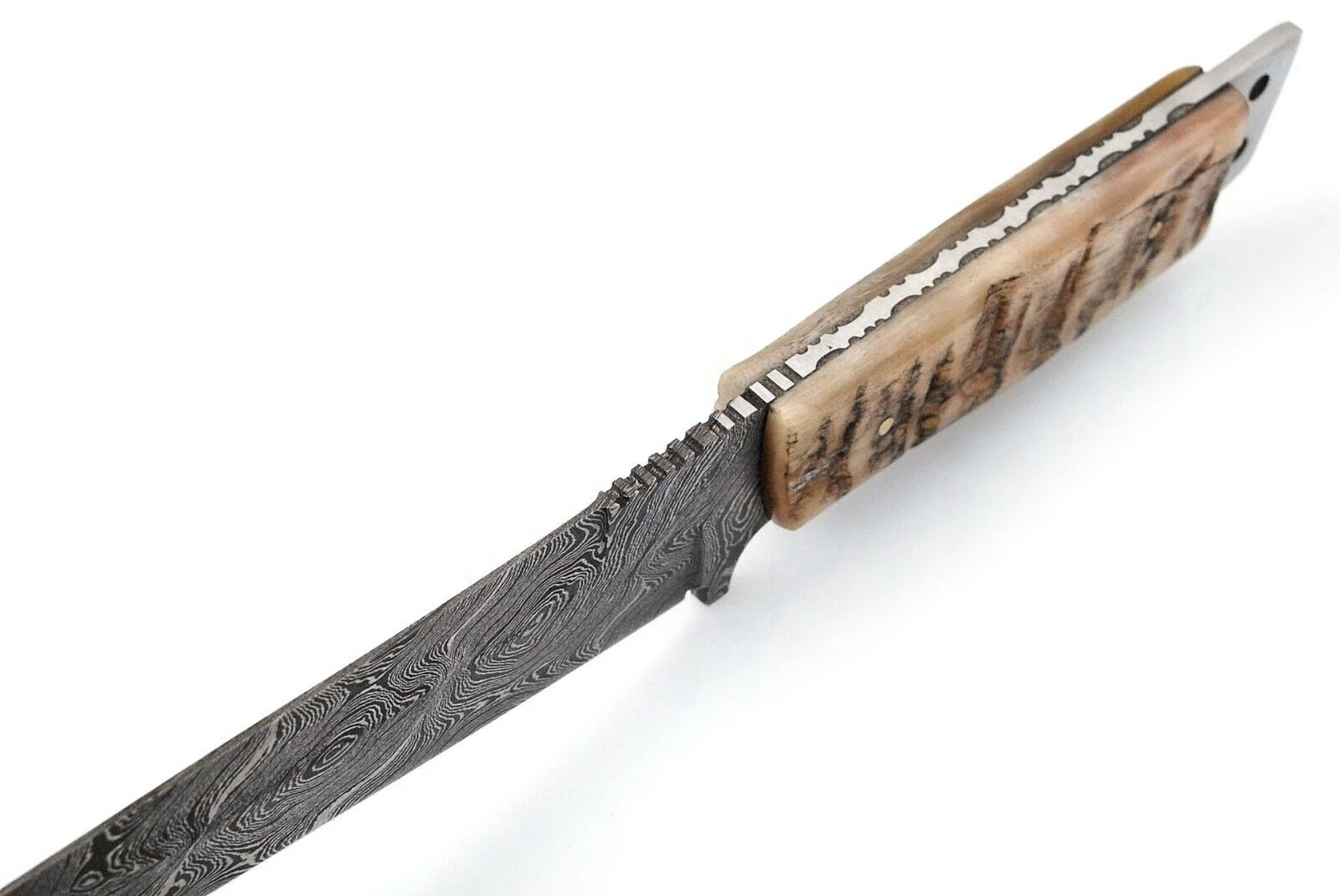 Beautiful Sizzco Handmade Damascus Steel Fixed Forged Blade Hunting Camping Skinner Tanto Knife Gift For Him Handle Ram Horn