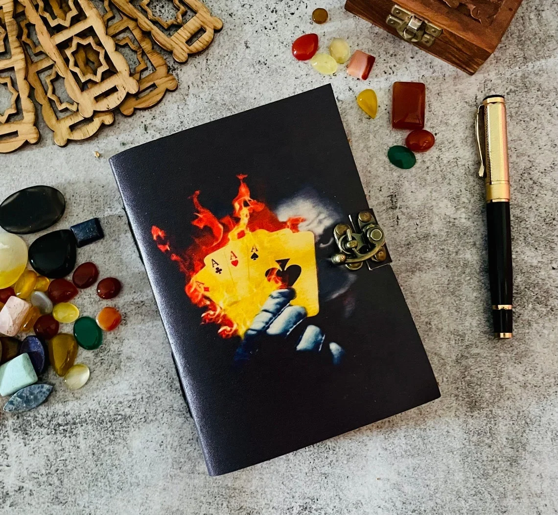 Handmade paper Book of Shadows Leather Print Magic Playing Card Journal Dairy Travel Printing Notebook