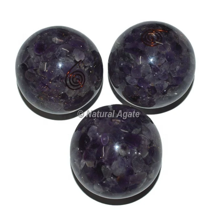 AMETHYST ORGONE SPHERE ENERGY BALL HEALING ROUND CRYSTAL ORGONITE STONE FOR REIKI PROTECTION HEALING AND HOME DECOR
