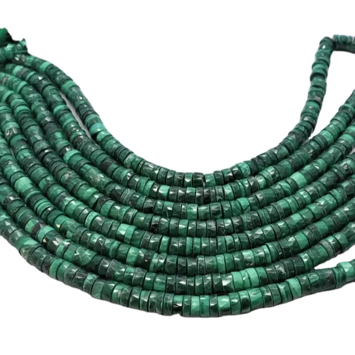 Natural Malachite Faceted Tyre Beads, 6-7 mm Malachite Beads, Malachite Faceted Wheel Beads, Malachite Tyre Shape Heishi Beads