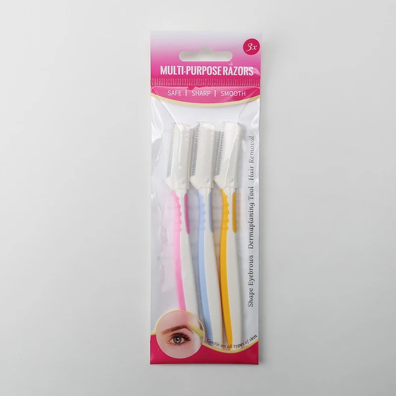 Hot Sell Rubber Non-slip Portable Women Eyebrow Razor Stainless Steel Blades Facial Eyebrow Hair Trimmer Razor Face Shaver