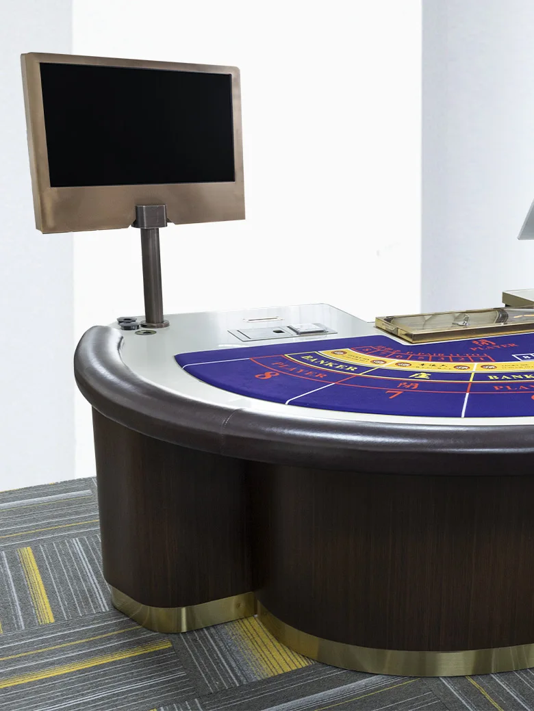 Professional Customized Luxurious Casino Table Baccarat Poker Play Table With Gold Copper Dealer Tray