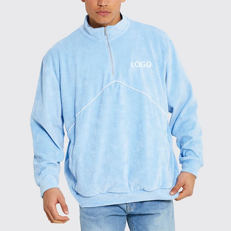 High Quality Wholesale Custom Logo Quarter Zip Up cotton Fleece Blank Unisex Sweatshirt Casual Oversized Mens Hoodies Sweatshirt