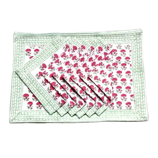 New Indian Canvas Cotton Hand Block print Set Of 6 Placemat & 6 napkins Trending Kitchen Towel Dinning Table Cover Runner