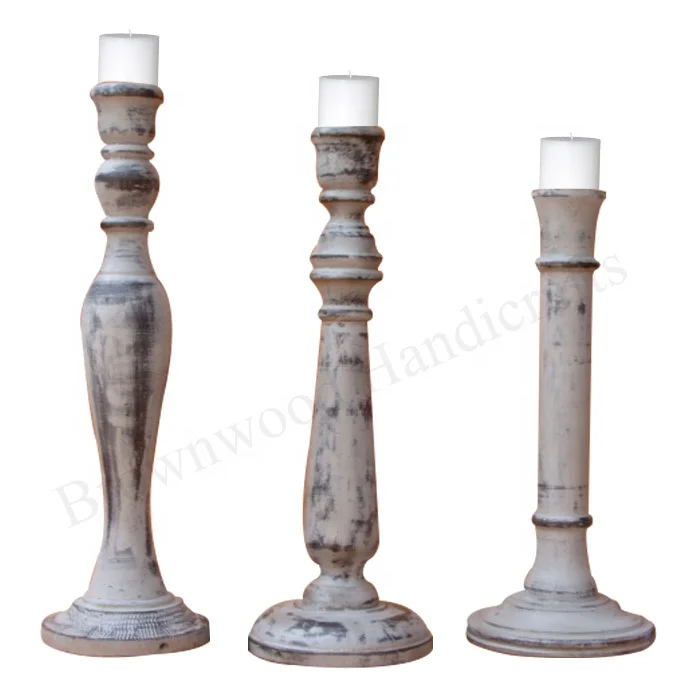 Elevate Home Decor With Set of 3 White Black Marble Antique Mango Wood Candle Holders From Indian Manufacturer & Exporter