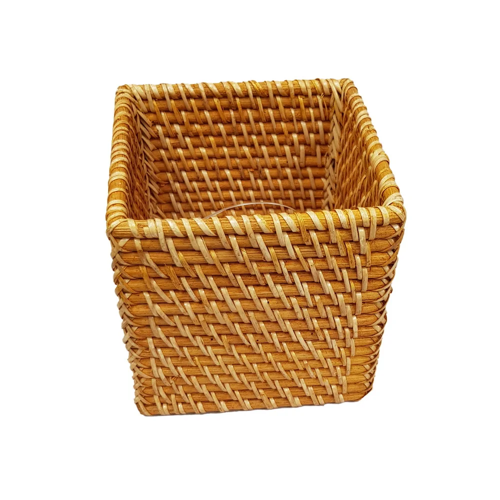 Multifunctional Napkin Holder and Tissue Box Cover Handwoven Square Rattan Storage Basket for Home Use Fabric Material