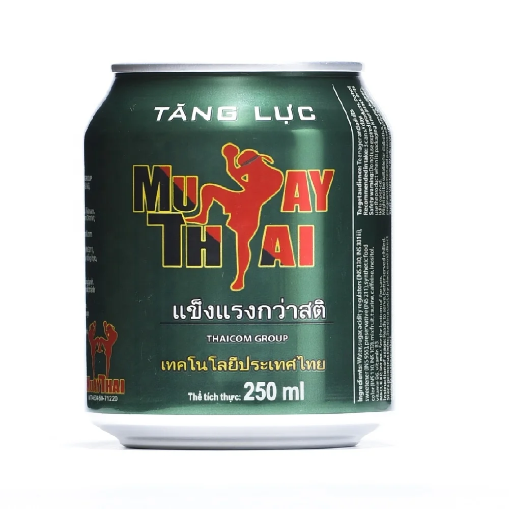 Wholesale Beverage Energy Drink Muay Thai Yellow Color 24 Months Self Life ISO Certificate Thaicom Brand Vietnam
