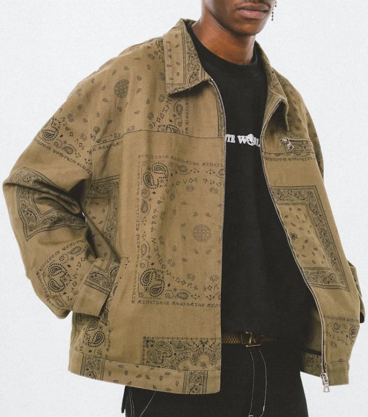 New 2021 Fashion Apparel factory OEM street wear custom paisley denim jacket for men