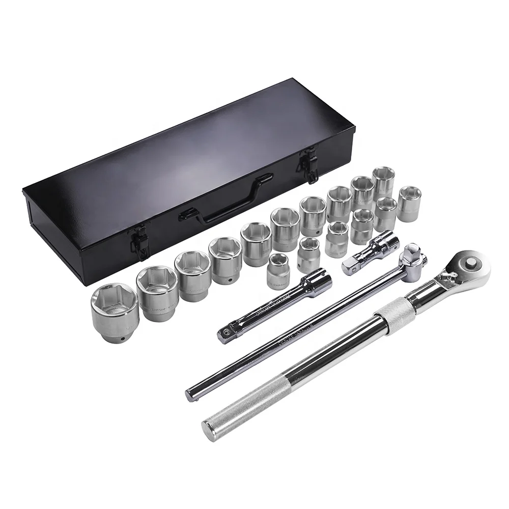 21PCS  SAE12PT 3/4 ' Car  Repair Tool Box Spanner Chrome Vanadium Hand Tools And Extenable Ratchet Socket Wrench Soc