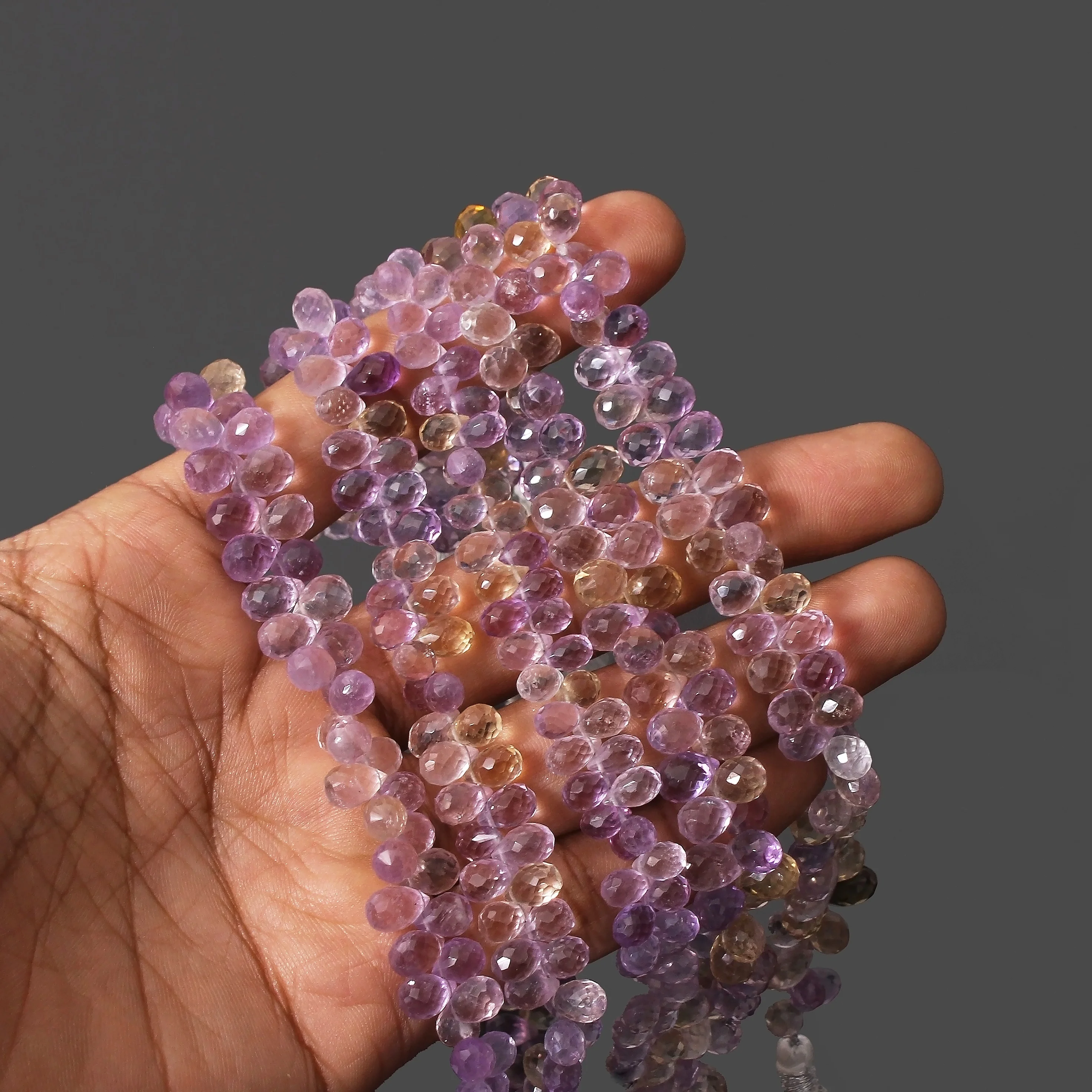 Ametrine Faceted Drops Briolette Beads Strand For Jewelry Craft Making
