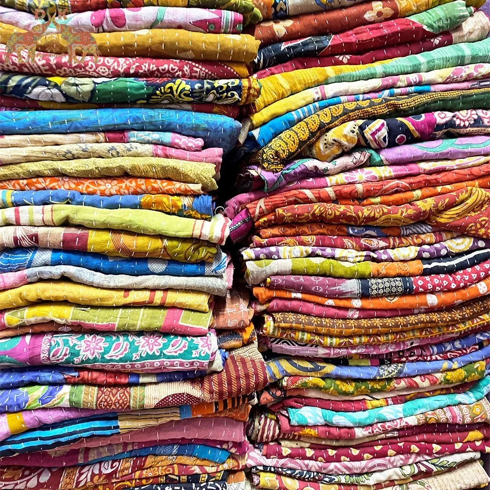 Двустороннее винтажное одеяло kantha Хлопковое оптовая продажа индийское ручной