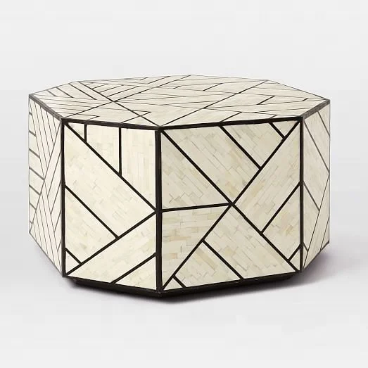 Branded   quality handmade  black and white  striped Hexagon Bone inlay bedside table made of wood For decoration from India.