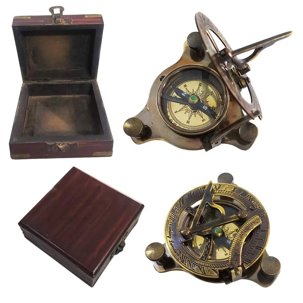 Admirable Sundial Brass Compass in Box, Pocket 2 inch Sundial Compass, Brass Engraved Sundial, Garden Sundials for Gift Your Log