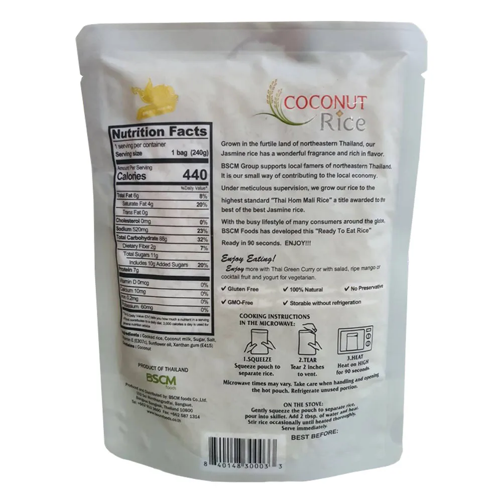 Instant meal - Coconut Rice Thai Jasmine Rice Pack in Pouch 240g Instant Rice Microwave Ready Food