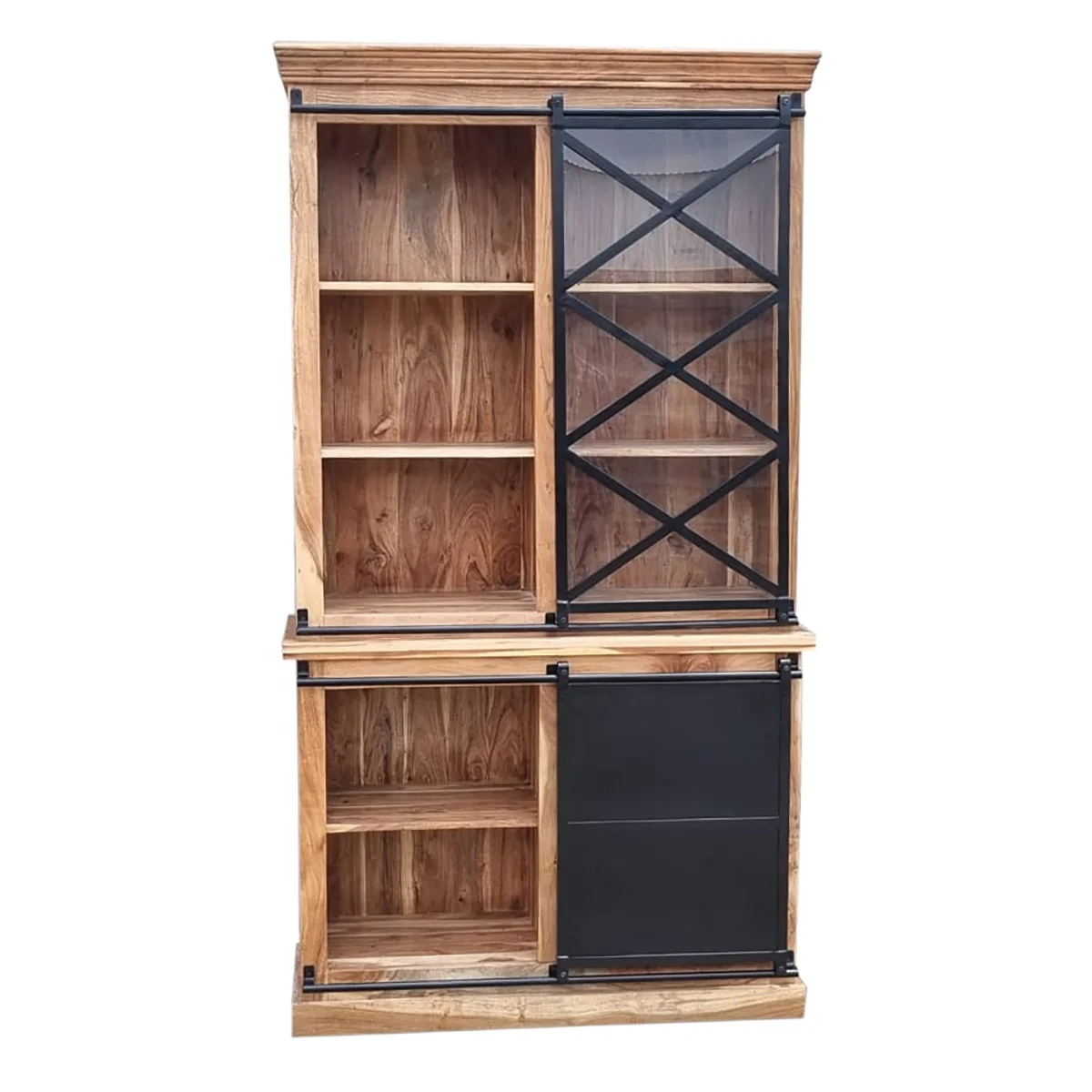 160 cm solid acacia wood dutch sliding door vaisselier cabinet 2022 industrial style buffet cabinet in natural and dark finished