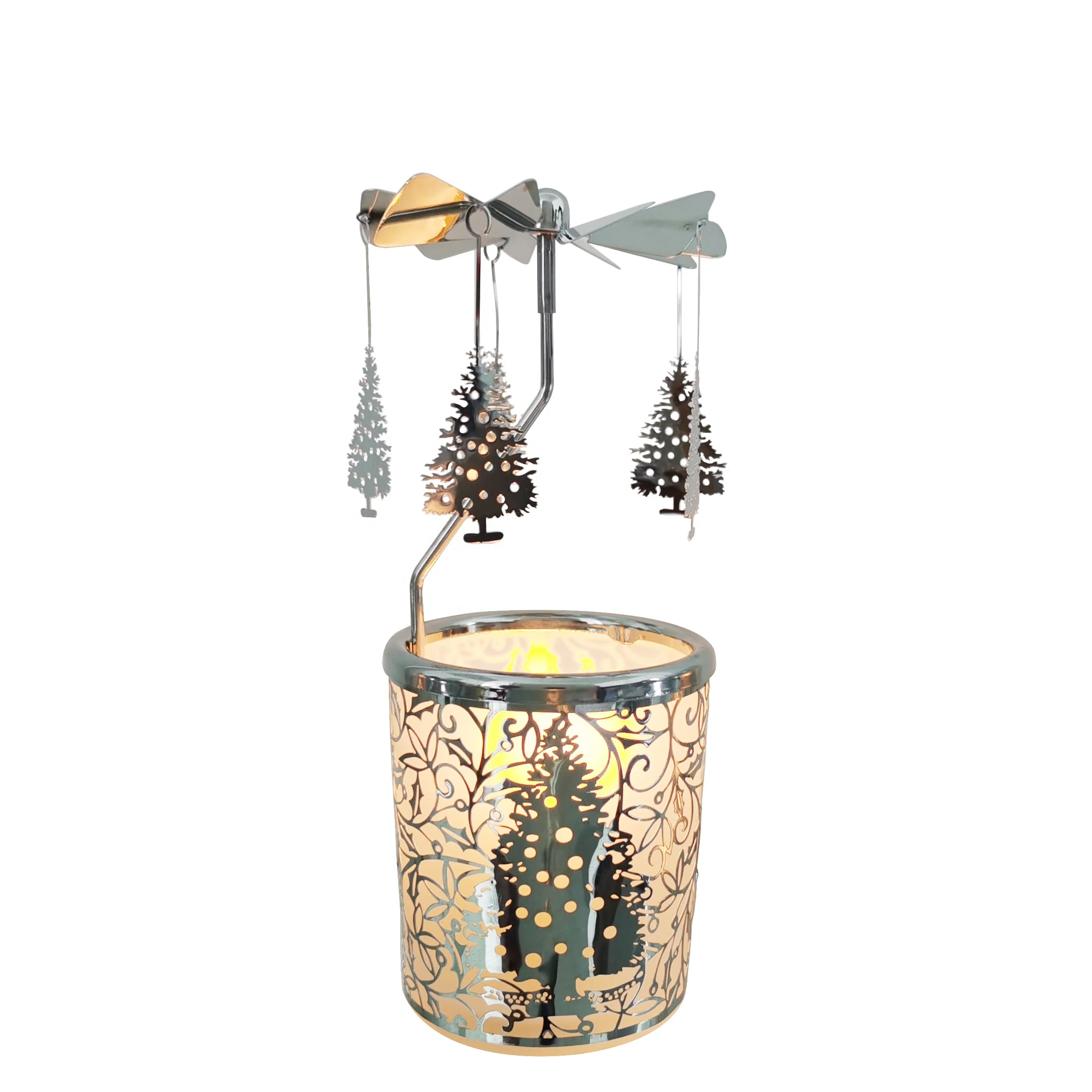 Оптовая продажа, вращающийся подсвечник для рождественской елки, вращающийся подсвечник для чайного света, вращающийся подсвечник для рождественского подарка