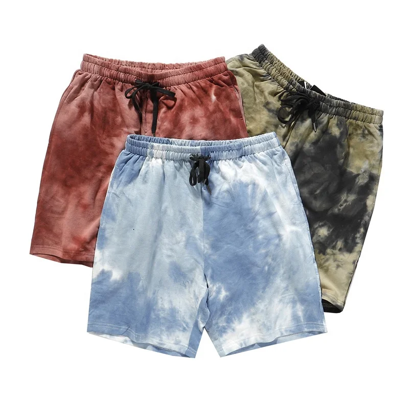 Модные мужские спортивные летние шорты из 100% органического хлопка окрашенные в завязку