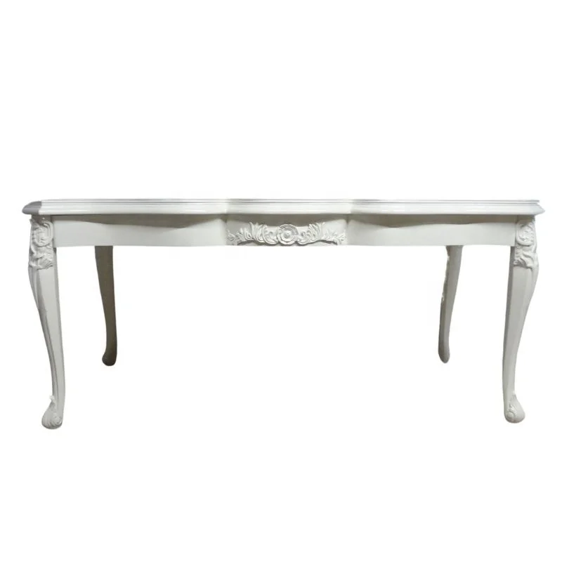 White Dining Table Antique Table Rose Carving Dining Table