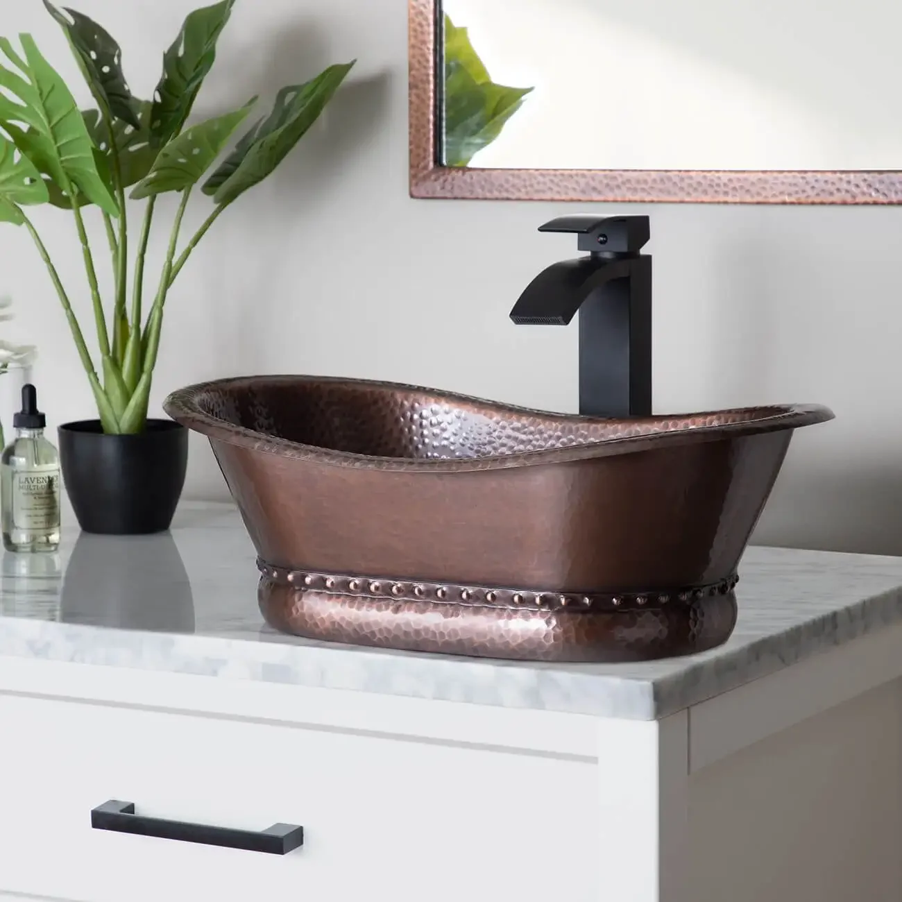 Copper Hammered Boat SInk for bathroom Wash Basin