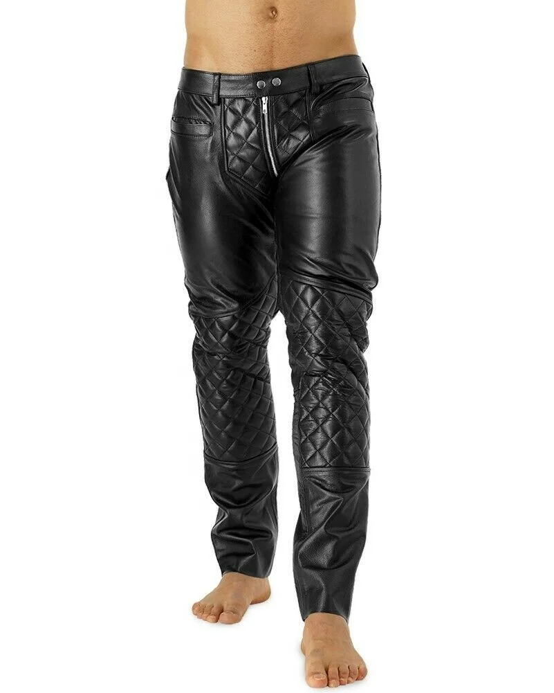 Kiwiz Gay Zip Leather Pants / Aniline Cowhide Smooth Motorbike Leather Pants