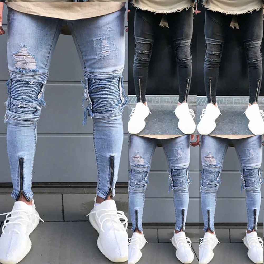 Cotton Slim Casual Zipper Fly Denim Pant boys Skinny Plus Size Mid-waist Jeans For Men