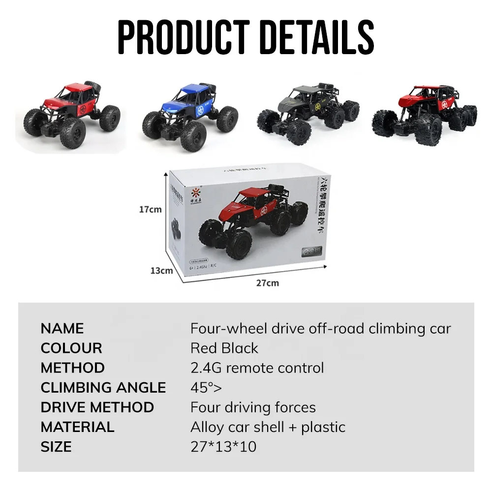 
Amazon Top Selling 2.4MHz Alloy Drift Stunt RC 6x6 Rock Crawler Remote Control RC 4WD Car 