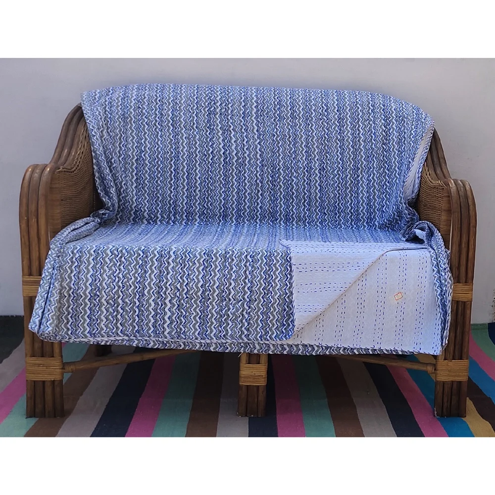 Хлопковое двустороннее покрывало Kantha с блочным принтом одеяло индийское постельное белье богемное ручной работы Королевский размер HBPK007