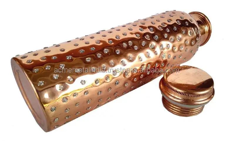 1000 ml Water Storage Bottle in 100% Pure Copper with Half Enameled Light Green Finished Perfect for Kitchen and Hydration Needs